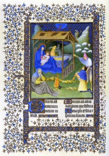 Illumination depicting the nativity from the Belles Heures of Jean de France