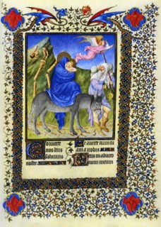 Illumination depicting the flight into Egypt from the Belles Heures of Jean de France