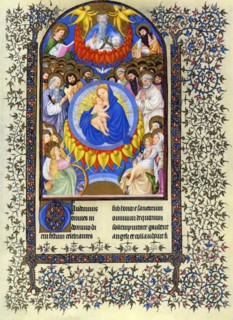 Illumination depicting the Court of Heaven from the Belles Heures of Jean de France