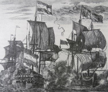 Spanish and Dutch ships in sea battle 17th century