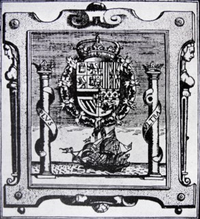 Woodcut depicting the Emblem of the Council of the Indies