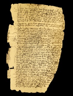 Damaged calf skin page from a book