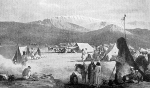 Painting depicting the Tibetan Plateau and people living on it