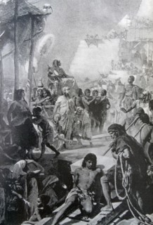 Painting depicting the construction of the pyramids in Egypt
