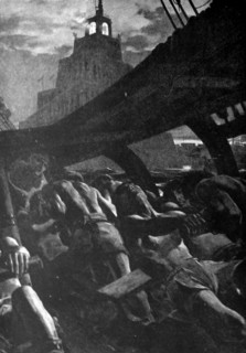 Painting depicting the construction of the lighthouse of Alexandria