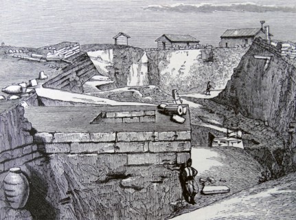 Engraving depicting the excavations in the Temple of Athena at Troy