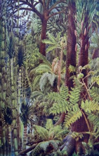 Painting depicting the gigantic vegetation of the carboniferous age