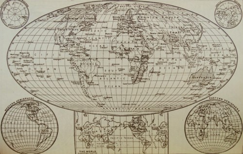 Modern representation of the world shown on three different projections