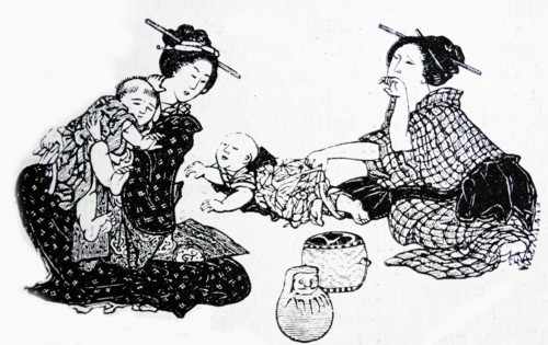 Illustration of a Japanese lady and her servant