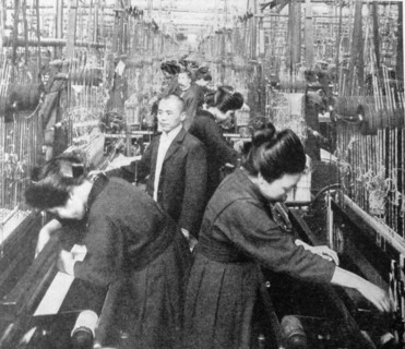 a busy silk factory in Japan