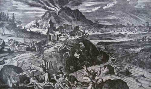 Drawing of the great earthquake of Yedo