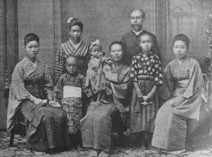 Japanese Christian pastor with his family 1880