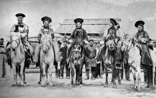 Burial tribespeople on horses lake Baikal