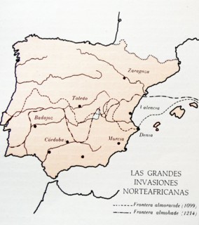 Map showing moslem invasions of Spain between 1099-1214 AD