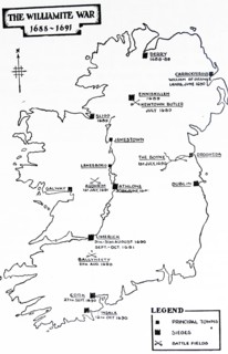 Map depicting the Williamite War in Ireland