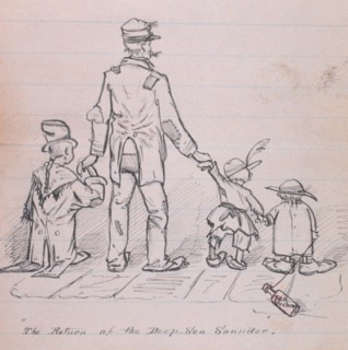 Cartoon depicting long periods at sea on the BLAKE