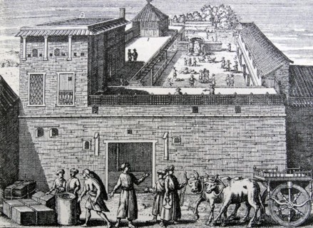 Woodcut depicting a trading office