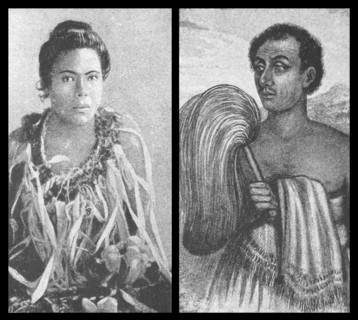 Young woman of Tonga and Samoan 'Orator' with fly flapper