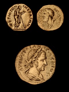 Ancient engraving of the two poets Stesichorus and Alcaeus. Below is Greek philosopher, Pythagoras