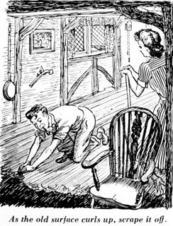 Illustration of a Carpenter treating a wooden floor