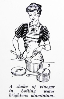 Illustration showing how to clean aluminium pots with vinegar