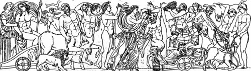 Illustration of a Greek sculpture depicting the worship of Dionysus