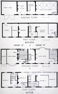 Floor plan of adjoined houses with stables and a coach house