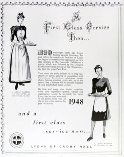 Advert for first class service of the Lyons Waitresses