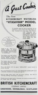 Advert for the 'new' kitchen craft waterless vitasavour model cooker