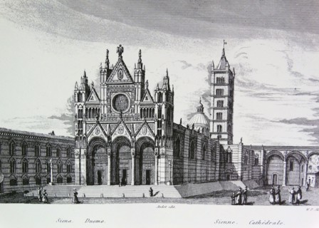 Engraving depicting the Siena Cathedral
