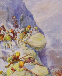 soldiers being crushed by rolling stones by Joseph Ratcliffe Skelton