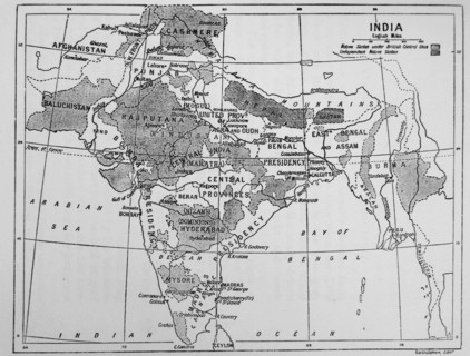 Map showing the British Control over India