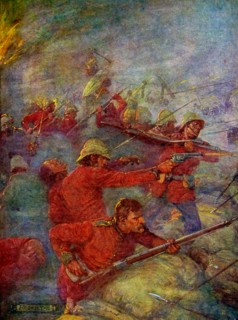 British soldiers shouting their war-cry