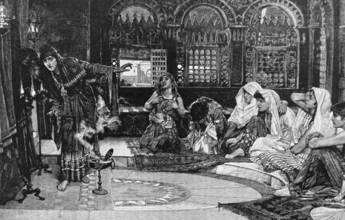 Engraving depicting the Oracle of Delphi, at the sanctuary that was dedicated to Apollo during the classical period.