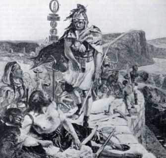 Painting depicting a slave resting by the feet of a Roman Officer