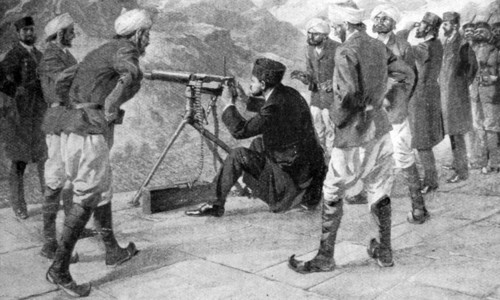 Mir Mahmud Khan II testing a Maxim Gun during the army manoeuvres