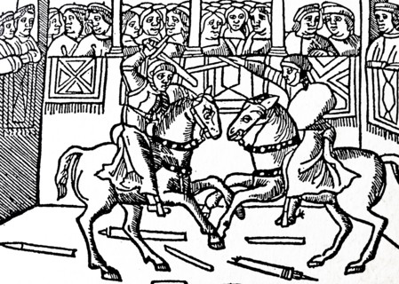 15th Century woodcut depicting jousting at a carnival
