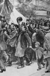 Illustration depicting Parisian crowds declaring war with Germany
