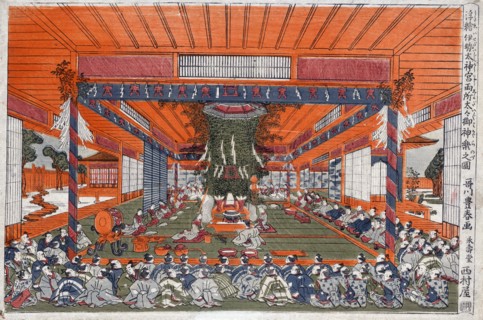 Perspective picture of the Daidai Kagura performance at the two sites