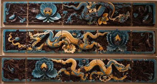 Lead-glazed stoneware dragon tiles
