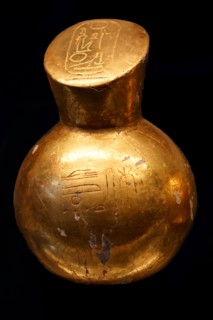 Three gilded wooden model containers inscribed with the name of Ramses II