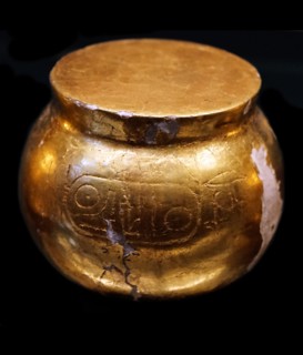 Three gilded wooden model containers inscribed with the name of Ramses II
