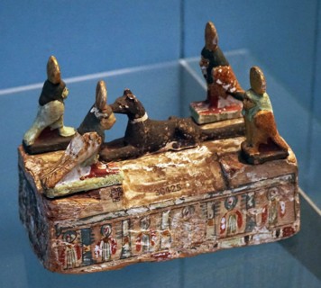 Miniature sarcophagus of painted wood