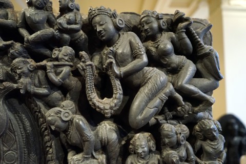 Detail of a bronze statue depicting Shiva and Parvati