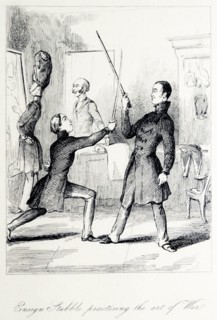 Illustration depicting Ensign Stubble and Captain Dobbin from Vanity Fair by William Makepeace Thackeray