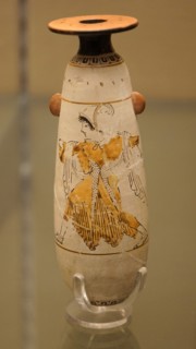 White-ground alabastron, oil flask, ancient Greece