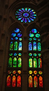 Stained glass window at the Basílica I Temple Expiatory de la Sagrada Família