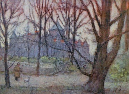 Coloured sketch of Holland House from Holland Walk