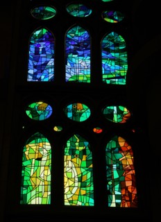Stained glass window at the Basílica i Temple Expiatori de la Sagrada Família