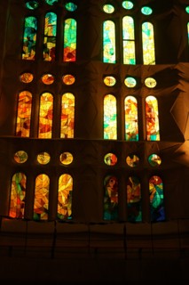 Stained glass window at the Basílica i Temple Expiatori de la Sagrada Família